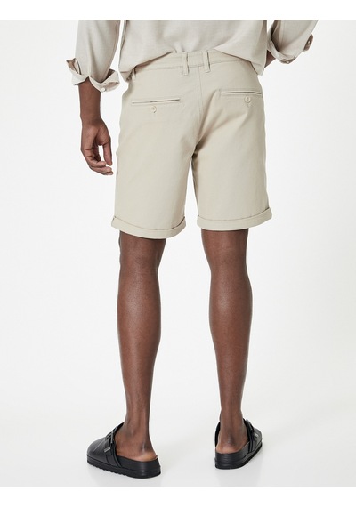 Koton Kumaş Şort Slim Fit Chino Düğmeli Katlı Paça Cep Detaylı Bej 4sam40107hw Ekru