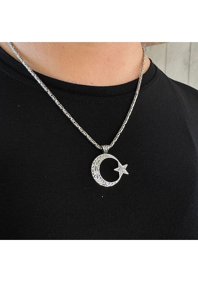 Takılingo 925 Ayar Gümüş 2mm Kral Zincirli Kelimei Tevhid İşlemeli Erkek Kolye Gümüş