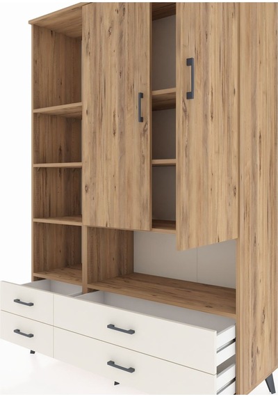 Hyperion Dolap 8 Raflı 4 Çekmeceli 2 Kapaklı 132x44x195 Çam-ç... Çam
