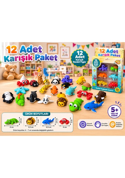 12 Adet Eklemleri Hareketli, Organik, Eğitici Minik Hayvan Figür Sürpriz Figürler