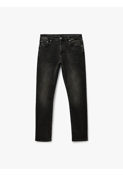 Koton Normal Bel Cepli Slim Fit Dar Paça Pamuklu Denim Pantolon - Slim Fit Jeans Antrasit 7wam40019nd