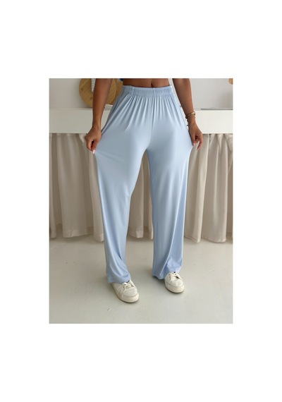 Gugus Yazlık Takım - Alt Üst Kadın Dokulu Kumaş -baggy Pantolon + Salaş Üst Bebe Mavisi Gugus Yazlık Takım - Alt Üst Kadın Dokulu Kumaş -baggy Pantolon + Salaş Üst Bebe Mavisi