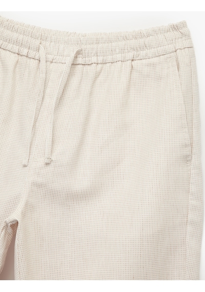 Koton Keten Pamuk Karışımlı Cep Detaylı Beli Bağcıklı Çizgili Chino Pantolon Bej Desenli 5sam40075hw Ekru