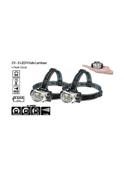 Lightorch Lt03100 Kafa Lambası 8 Led 30 Lümen (2'li Paket)