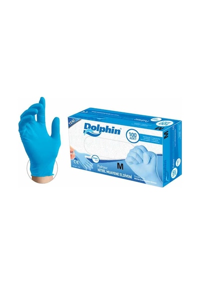 Dolphin Tek Kullanımlık Lateks Mavi Pudrasız Nitril Muayne Eldiveni Medium Orta Boy 100'lü 20 Paket
