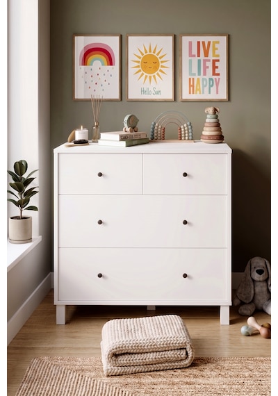 Robin Home Lena Geniş Şifonyer 4 Çekmeceli Ahşap Ayaklı Bebek Ve Çocuk Odası Beyaz