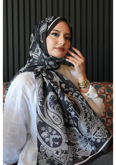 Afvente Damla Motif Desen Siyah Soft Pamuk Şal Çok Renkli