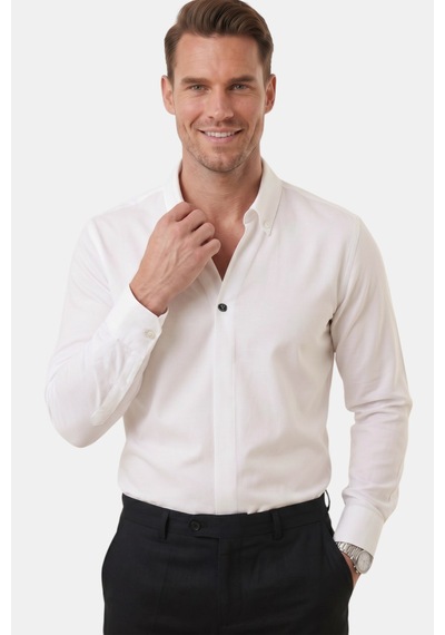 Rizzup Beyaz Slim Fit Kolay Ütülenebilir Açık Dik Yaka Likralı Erkek Gömlek 2602615