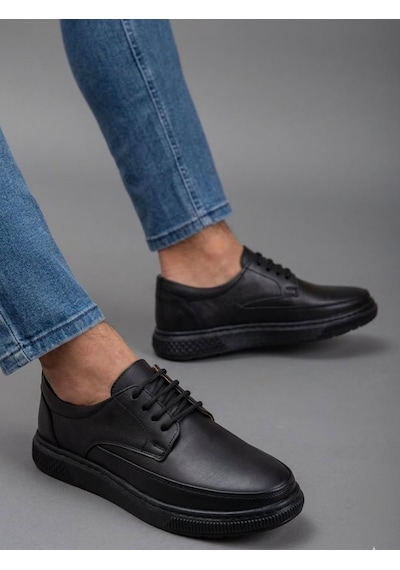Beren Erkek Hakiki Deri Siyah Casual Günlük Ayakkabı Ortopedik Taban Comfort Sneaker
