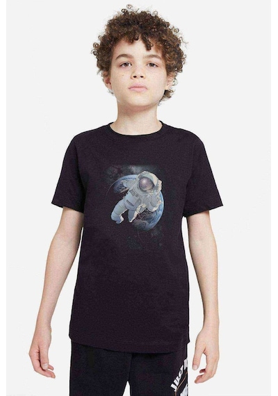 Tshirthane Astronot Dünyadan Uzaya Yolculuk Baskılı Unisex Çocuk Siyah T-Sh