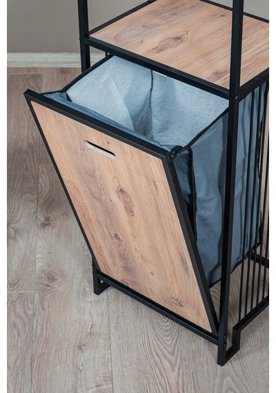 Kirli Sepetli Banyo Dolabı 3 Raflı Metal Düzenleyici Modern Çamaşır Sepetli Organizer Raf Siyah