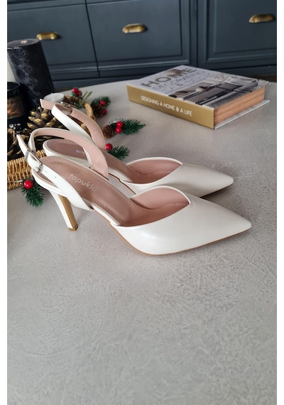 036 3110 Topukla Kadın Saten Stiletto Ayakkabı Sedef