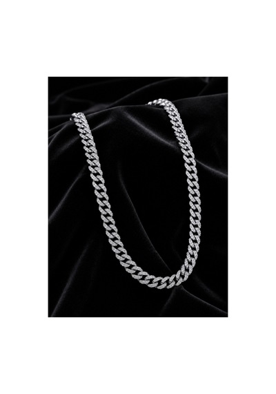 Erkek Kadın Taşlı Cuban Chain Kolye Zirkon Taşlı Hip Hop Rapçi Stil Paslanmaz Çelik Kolye Gri