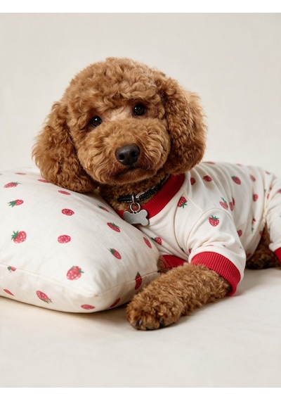 Tatlı Çilek Köpek Uyku Takımı Pamuklu Penye Köpek Tulumu Ve Mini Yastık Küçük Irklar İçin Tüy Dökülmesini Azaltır