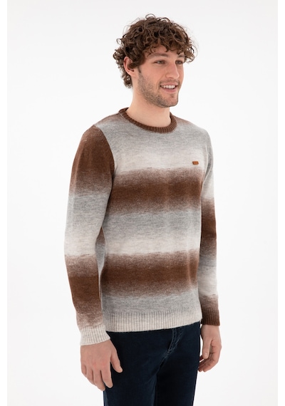 U.S. Polo Assn. Erkek Slim Fit Bisiklet Yaka Gri Melanj Kazak 50297082-VR086