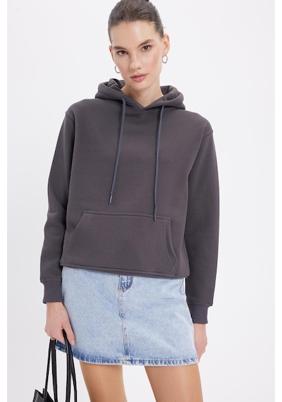 Tudors Kadın Relax Fit Rahat Kesim Pamuklu Kapüşonlu Kanguru Cepli Füme Sweatshirt-39938 Füme
