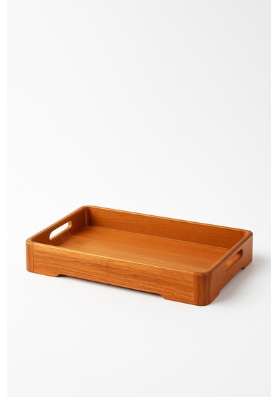 Akasya Ahşap Servis Tepsisi Küçük Boy 33x22x4,7 Cm Doğal Ahşap Sunum Tepsisi Kahverengi