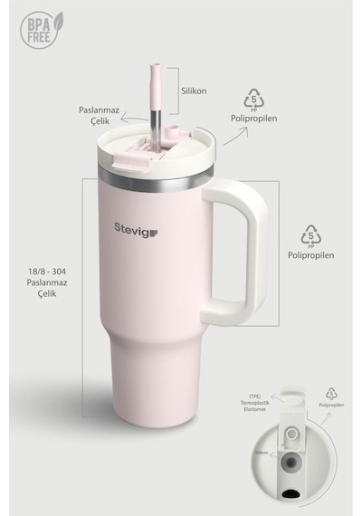 Stevig 2 Moods Tuck-in Tumbler Sızdırmaz Çelik Termos 900 Ml Petal Pink St-241 Pembe