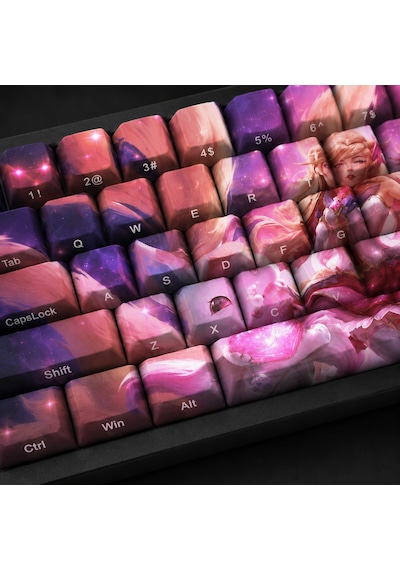 Özel Lol Star Guardian Ahri 68 Tuş Pbt Cherry Profil Boya Süblimasyonlu Mekanik Klavye Keycaps Seti