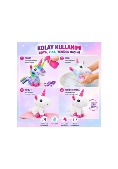 Airbrush Peluş Unicorn - Yıkanabilir Ve Tekrar Boyanabilir Sihirli Peluş Oyuncak Seti Beyaz - 889982747 Beyaz