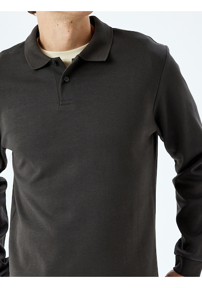 Koton Pamuklu İnterlok Kumaş Polo Yaka Sweatshirt Antrasit 5sam70003mk Antrasit