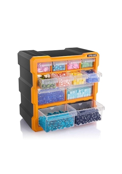 Tekreyonda Super Bag Monoblok Çekmeceli Organizer Vida Boncuk Kutusu Hobi Organizer 12 Çekmece Asr6007 Monoblok
