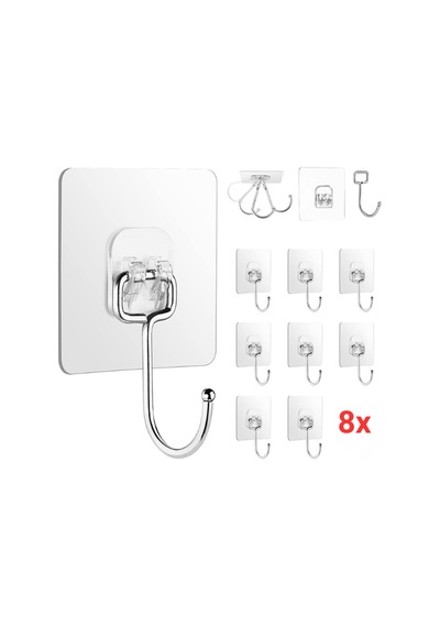 Mucit Home Büyük Kancalı 8 Adet Çok Amaçlı Askı Kendinden Yapışkanlı Havlu Banyo Askısı şeffaf