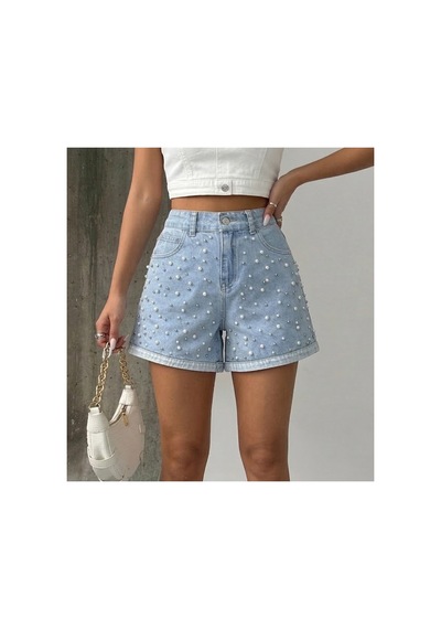 Bluemarlin İncili Buz Kar Kısa/mini Yırtmaçlı Kot Denim Şort Buz Kar