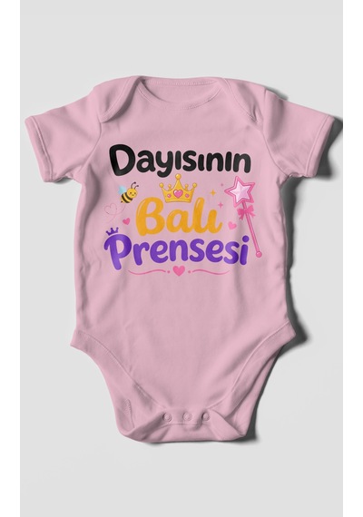 Morivokids Dayısının Ballı Prensesi Kısa Kollu Bebek Body %100 Pamuk Koyu Pembe