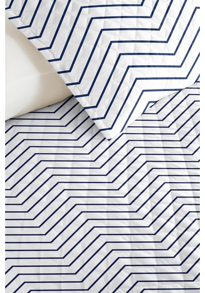 Çizgili Geometrik Genç Odası Tek Kişilik Pike Takımı - Zigzag Şık 160x220 Cm Kapitone Yatak Örtüsü Gölge Yamaç Sükuneti