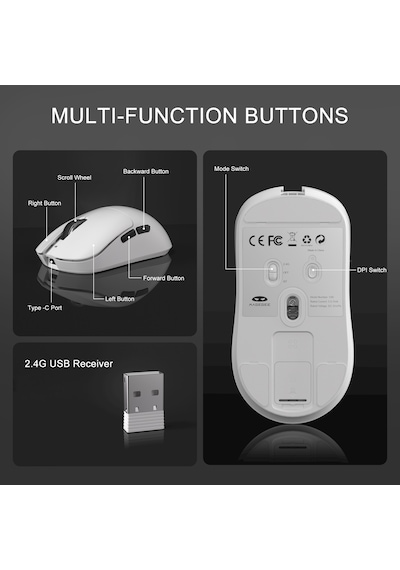 Magegee Scout 12.000dpı Triple Mode Kablolu/bluetooth/2.4g Beyaz Gaming Mouse
