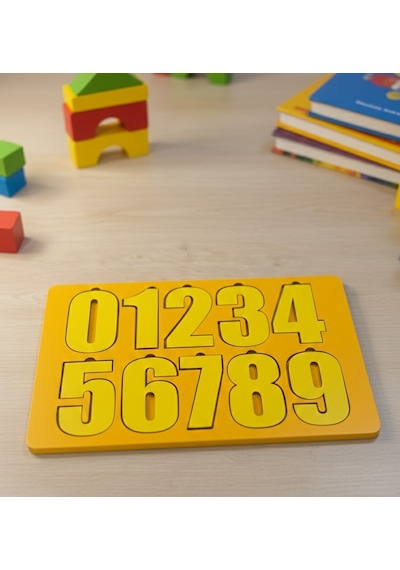 Ahşap Sayılar Puzzle - Eğitici Oyuncak - Montessori Temelli Rakam Öğretici - 30x20 Cm