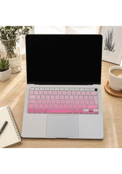 Macbook Air 13 Retina Türkçe Q Klavye Koruyucu Uk Ters L Enter A1932 A2179 A2337 M1 Uyumlu Silikon Keyboard Cover Touch Id Pembe