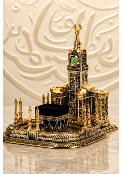 Mescid-i Gold Dekoratif Biblo 28x26 Cm Kâbe Saat Kulesi Polyester İslami Ev Ve Ofis Dekoru 1