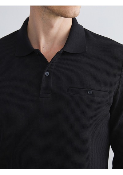 Lcwaıkıkı Classic Siyah Polo Yaka Uzun Kollu Erkek Sweatshirt