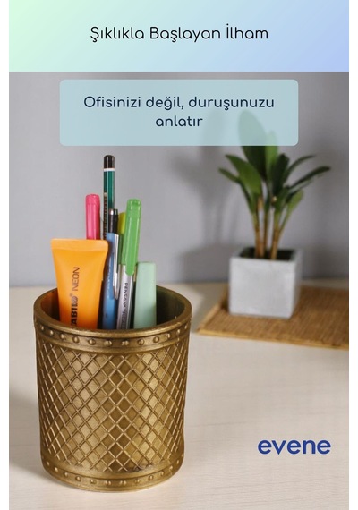 Kalemlik Masa Kalemliği Organizer Kalemlik Altın Eskitme Renk Model 90 Çok Renkli