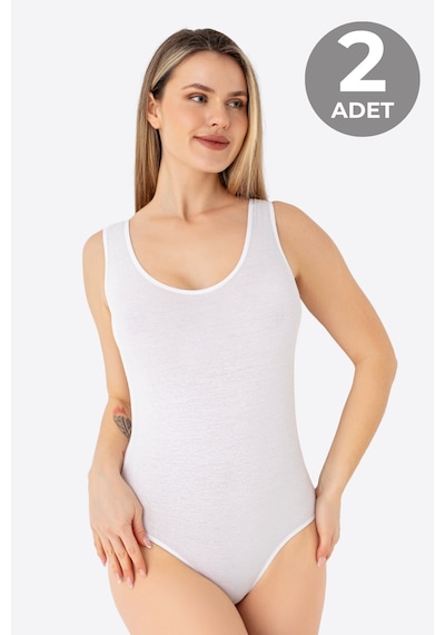 Arma Yıldız Beyaz 2'li Kadın Çıtçıtlı Atlet / Body Kalın Askılı Pamuklu Likralı beyaz