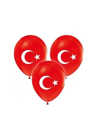 100 Adet Yüksek Kalite Türk Bayraklı Balon 100 Adet Kırmızı Bayraklı Balon Helyum Gazı Uyumludur