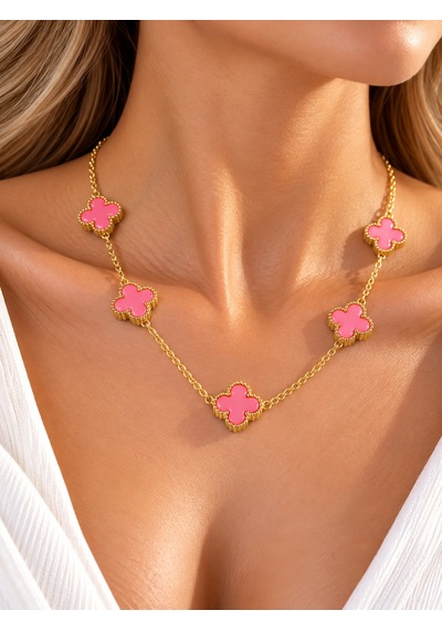 Terragolds Çelik Zincir Gold Renk Pembe Baby Boy Yonca Kadın Kolye - Bko10572 Altın