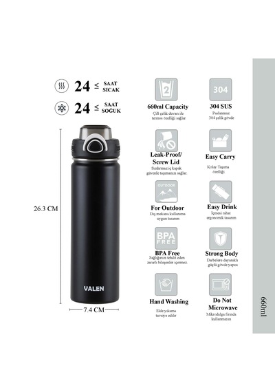 Çift Duvarlı Vakumlu Sport Termos 660ml