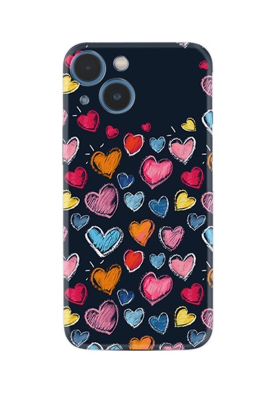Apple iPhone Uyumlu Apple iPhone Uyumlu 13 Kılıf Apple iPhone Uyumlu 14 Kılıf Boutique Baskılı Resimli Boyama Kalpler Pcode -019