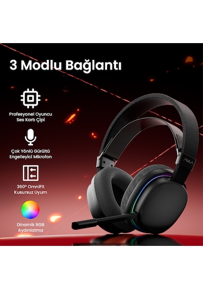 Aula G7 Tri Mode Bluetooth 5.4 Gaming Mikrofonlu Kulak Üstü Oyuncu Kulaklığı