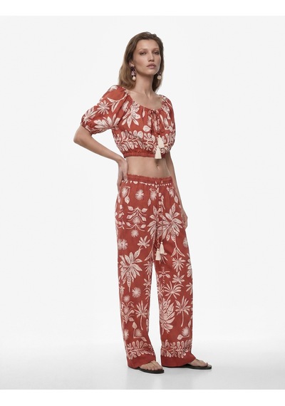 Koton Viskon Salda Kumaş Cepli Floral Desenli Bol Paça Pantolon Kiremit Desenli 6sak40151ew Kdm Koton Viskon Salda Kumaş Cepli Floral Desenli Bol Paça Pantolon Kiremit Desenli 6sak40151ew Kdm