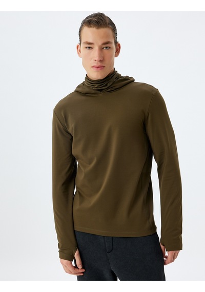 Koton Spor Sweatshirt Kapşonlu Şardonlu Yumuşak Tuşe Uzun Kollu Haki 5wam70055nk Haki