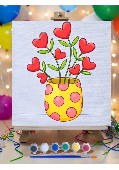 Saksıda Çiçek Tuval Boyama Aktivite Seti 19x19 Cm Tuval, Şövale, Fırça Ve 6 Renk Akrilik Boya Seti