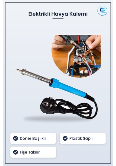 Havya Kalemi 40 W Plastik Saplı Elektrikli Döner Başlıklı Mavi El