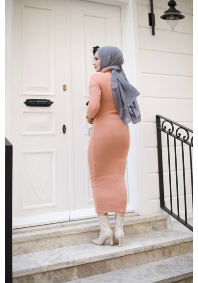 Hira Life Fashion Kadın Elbise Tesettür Giyim Balıkçı Yaka Ve Dar Kesim Triko Kalem Elbise Pudra Pudra Hira Life Fashion Kadın Elbise Tesettür Giyim Balıkçı Yaka Ve Dar Kesim Triko Kalem Elbise Pudra Pudra