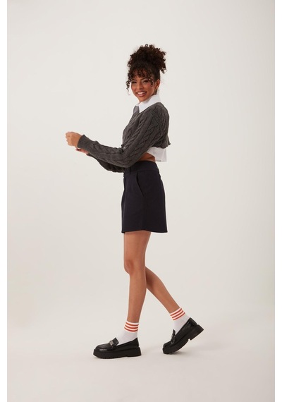 Quhox Kadın Triko Crop Sweatshirt Antrasit