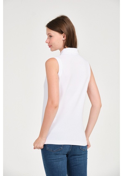 Kadın Regular Fit Kolsuz Polo Beyaz