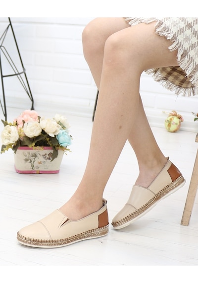 Nesil Shoes Syg P41 Bej Hakiki Deri Kadın Ayakkabı-bej Bej